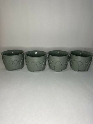 Set Of 4 Fenwick Green Plastic Insulated Cups Dinex Carlisle Vtg Mid Century