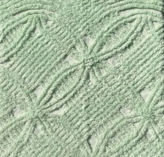 Vintage Green Cotton Chenille Bedspread Fabric Piece 22 X 26 "