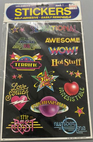 Vintage In Package 1982 Mark 1 Celebrity Saying Stickers “awesome” Hot Stuff