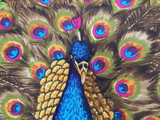 Mid Century Retro psychedelic 1960s Wesco Reltex peacock tapestry wall hanging 2