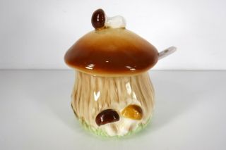 Vintage Lefton Mushroom Jam Jelly Condiment Jar With Spoon H6363