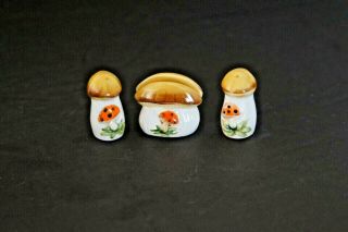 Sears Merry Mushroom Mini Miniature Napkin Holder,  Salt And Pepper Set Japan