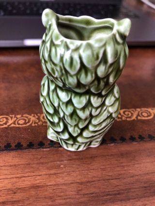 Vintage Green Ceramic Owl Toothpick Holder.  2”. 3