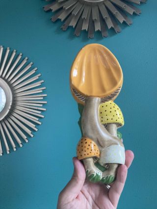 Vintage 1976 Ceramic Hand Painted Mushroom Spoon Rest Wall Hanging