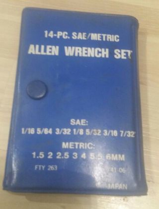 Vintage Sae/metric Allen Wrench Set Of 13 In Case Made In Japan