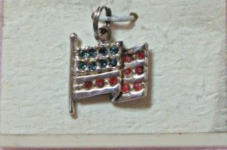 Vintage Sterling Silver Jeweled U.  S.  Waving Flag Charm 925 United States