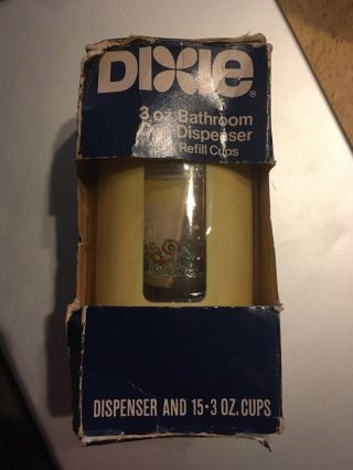 Vintage Dixie 3oz Bathroom Cup Dispenser Yellow W/ 15 Refill Cups Nos