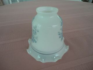 Vintage Milk Glass Lamp Shade W/blue Design & Ruffled Edge,  4.  5 " H,  5 " W,  2 " D Top