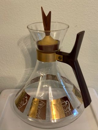 Vintage Mid Century Modern Coffee Pot Carafe 1950’s - Inland Glass Gold Sputnik