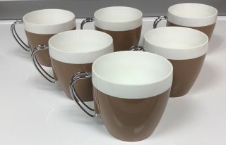 Vintage West Bend Thermo - Serv Insulated Coffee Cups W/ Chrome Handles Mocha