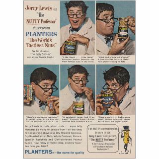 1963 Planters Nuts: Jerry Lewis Nutty Professor Vintage Print Ad