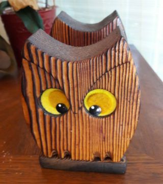Mid Century Cryptomeria Wood Owl Napkin Holder - Witco Style 3