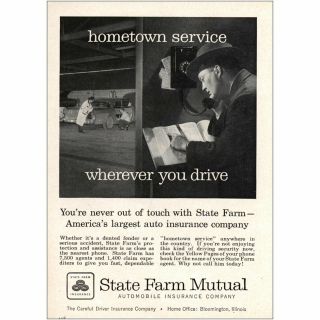 1957 State Farm Insurance: Hometown Service Vintage Print Ad