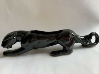 Vintage Mid Century Stalking Black Panther / Jaguar Ceramic Planter 15 " Long Mcm