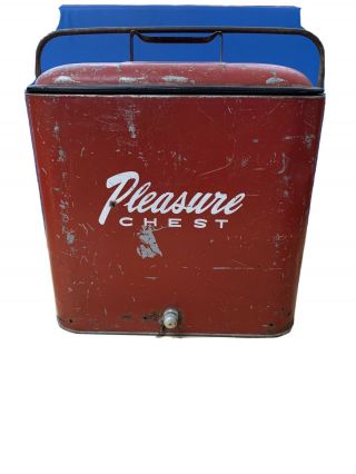 Antique Vintage Rare Pleasure Chest Pal Metal Cooler W/ Bottle Opener