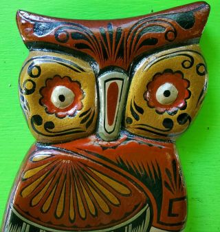 Vintage Mid Century 70s 80s Colorful Painted Wooden Owl Wall Hanging Plaque Art 2