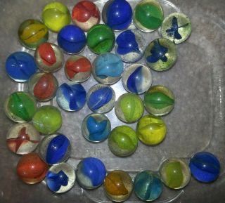66 Vintage Marbles: Cats Eye,  Various Colors And 2 Sizes