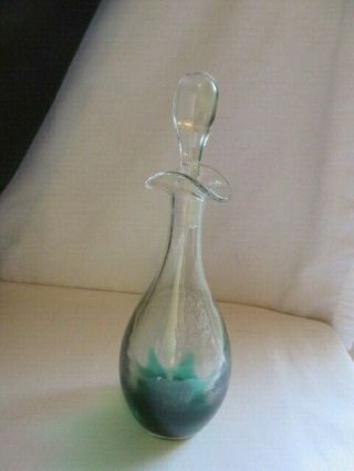 Mcm Vtg Erickson Art Glass Emerald Flame Decanter With Stopper 9.  25 " C 1950 