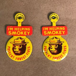 2 Vintage 1960s I’m Helping Smokey Prevent Forest Fires Button Smokey The Bear