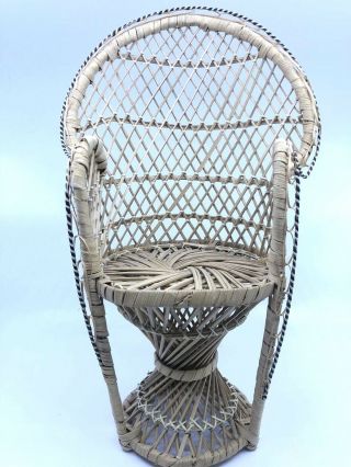 Vintage 16 1/2 " Peacock Wicker Rattan Plant Stand Doll Holder Chair Boho