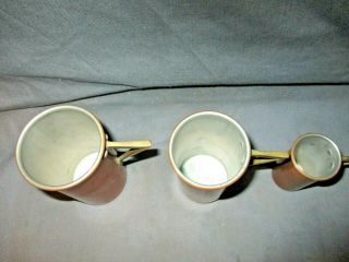 3 Vintage Tin Lined Copper Measuring Cups w/Brass Handles 1/4 - 3/4 - 1 Cup 2