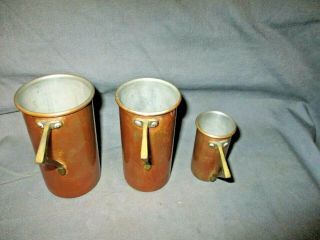 3 Vintage Tin Lined Copper Measuring Cups w/Brass Handles 1/4 - 3/4 - 1 Cup 3