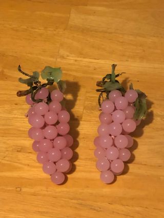 Set Of 2 Vintage Mcm Handmade Pink 1960’s Lucite Glass Grapes Cluster