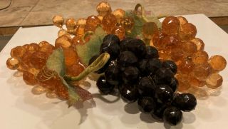 Vtg Acrylic/lucite Beveled Edge Grapes 3 Amber Clusters &1 Black Marble Size