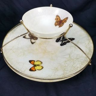 Vintage Mid Century Modern Fiberglass Chip And Dip Butterfly Gold String Design