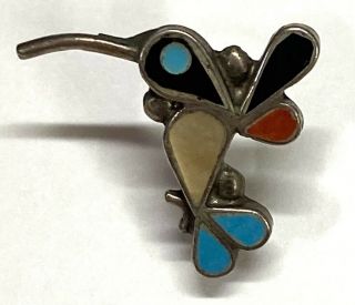 925 Sterling Silver Vintage Native American Hummingbird Tie Lapel Pin 10/290