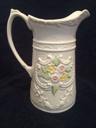 Vintage Belleek Ireland White Pitcher/carafe With Flowers.  No Chips