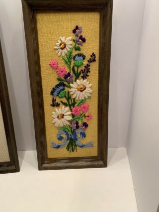 Vintage Crewel Framed Set Of Two Floral Embroidery 60s Wall Decor 2