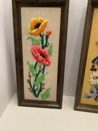 Vintage Crewel Framed Set Of Two Floral Embroidery 60s Wall Decor 3