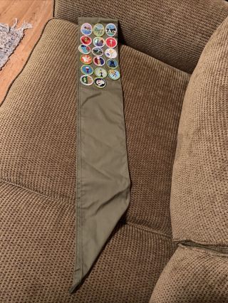 Vintage Boy Scout Sash With 17 Merit Badges -.  1980s Era.