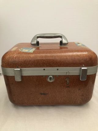 Vintage Train Case Makeup Cosmetic Suitcase By Koch With Built In Mirror