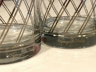 Georges Briard 1960 ' s Rock Bar Glass Tumblers Silver Slanted Striped Glass set 4 3