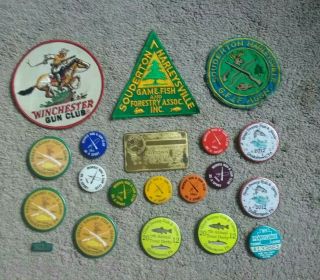 17 - Vintage Pinback Buttons - Rod & Gun Club & Fish & Game Club Pins & 3patches