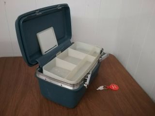 Vintage Samsonite Dark Blue Luggage Suitcase Makeup Train Case W/ Key W/ Tray