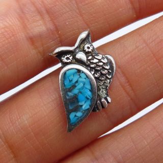 Vintage Old Pawn 925 Sterling Silver Turquoise Inlay Owl Tribal Artisan Pendant