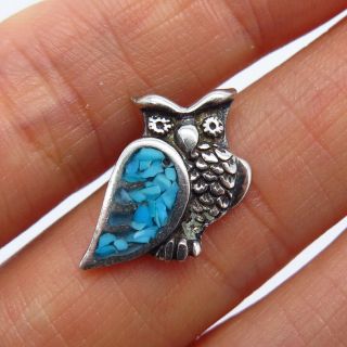 Vintage Old Pawn 925 Sterling Silver Turquoise Inlay Owl Tribal Artisan Pendant 2