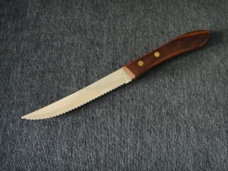 Vintage Ekco 4 1/2 " Serrated Steak Knife Stainless W/ Wood Handle Usa