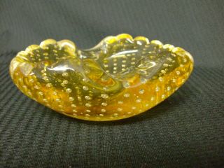 Vintage Mcm Hand Blown Art Glass Yellow Gold Oblong Ashtray Dish