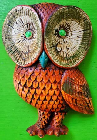 Vintage Mid Century 60s 70s Colorful Owl Wall Hanging Plaque Art Bradley Japan