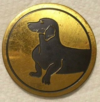 Vintage Brass W/ Black Token Medal Weiner Dog Dachshund Circulated Coin