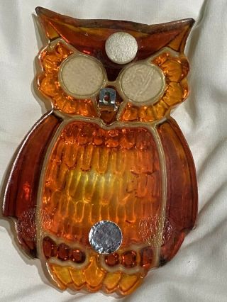 Vintage Owl Wall Hanging Orange & Red Acrylic 1960 ' s Lucite Spoon Rest NOS 2