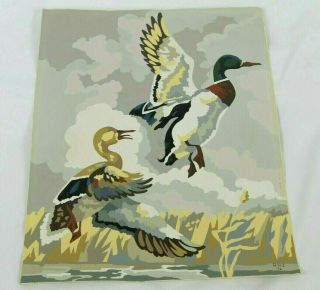 Vtg Paint By Number Wall Art Pbn Ducks Painting 1950s Lodge 16x12 Unframed