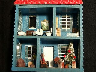 Vintage Hand Painted Shadow Box Miniature Christmas Decoration
