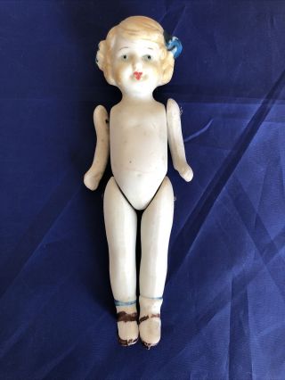 Vintage Bisque Porcelain Doll Articulated Arms Legs Japan 6” Tall