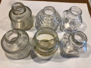 6 Vtg Antique Glass Inkwells Ink Bottles (2) Parker’s