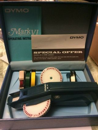 Vintage Dymo M - 6 Label Maker W/ 4 Tapes,  Extra Wheel 1966 A7